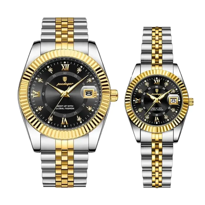 Poedagar 910B Black Dial Two-tone Couple Watch